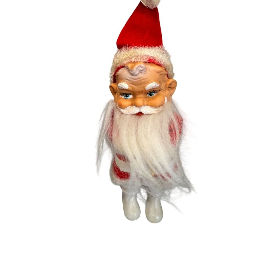 MCM Santa Claus Ornament Rubber Face Felt Spun Cotton Beard White Boots 7 Inch - Picture 2 of 15